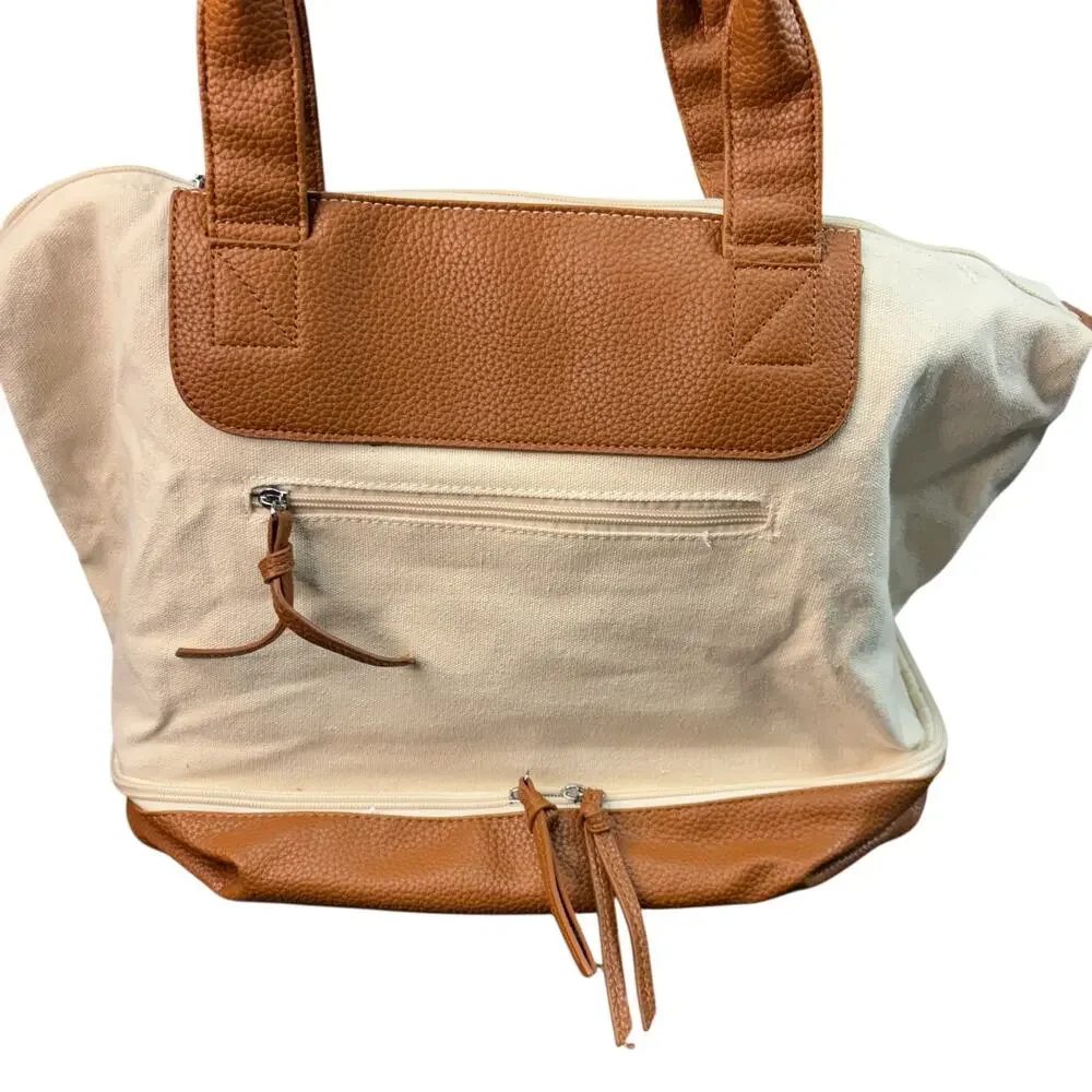 Graf Lantz Canvas & Leather Work + Travel‎ Bag | Cream Tan Carryall Crossbody